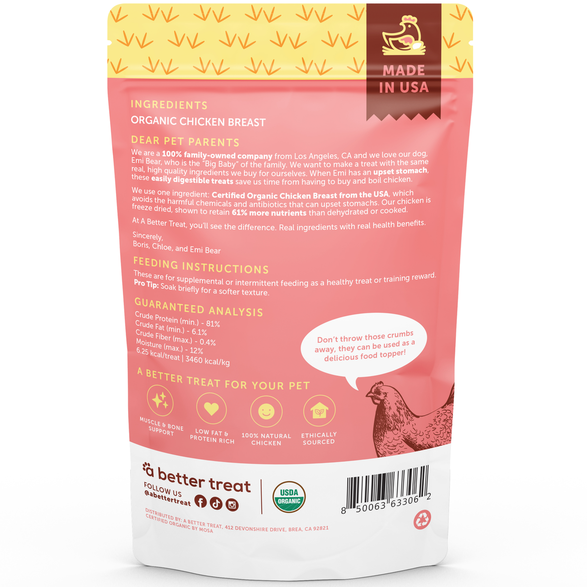 A Better Treat — Organic Freeze Dried Chicken Breast Dog and Cat Treats