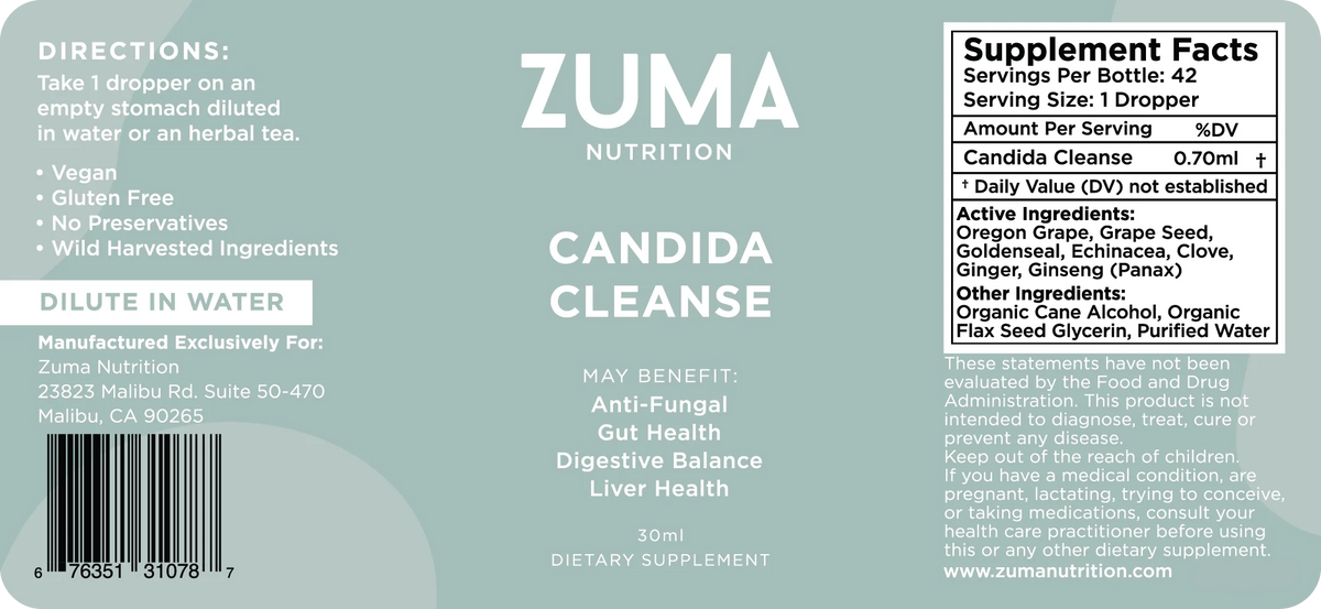 Zuma Nutrition Candida Cleanse Tonic label