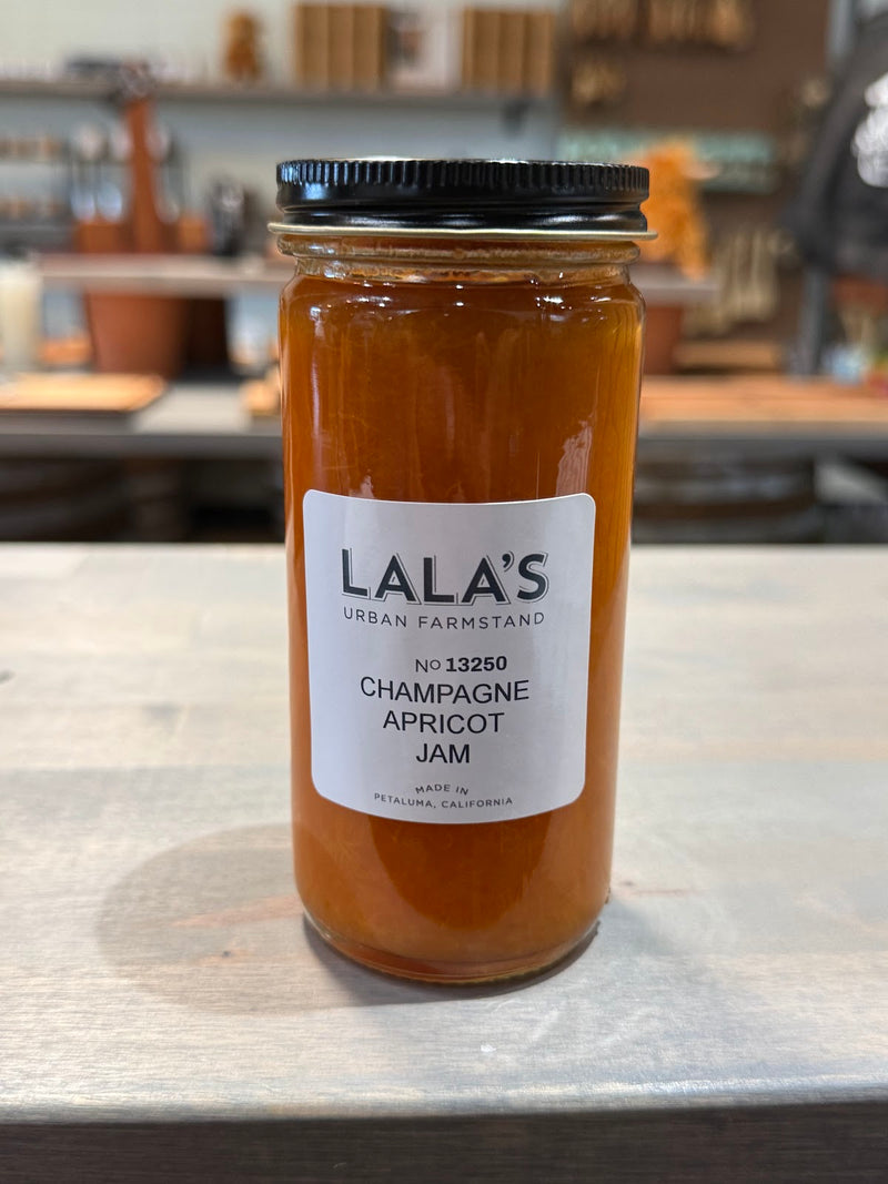 Lala's Champagne Apricot Jam in an 8 oz jar