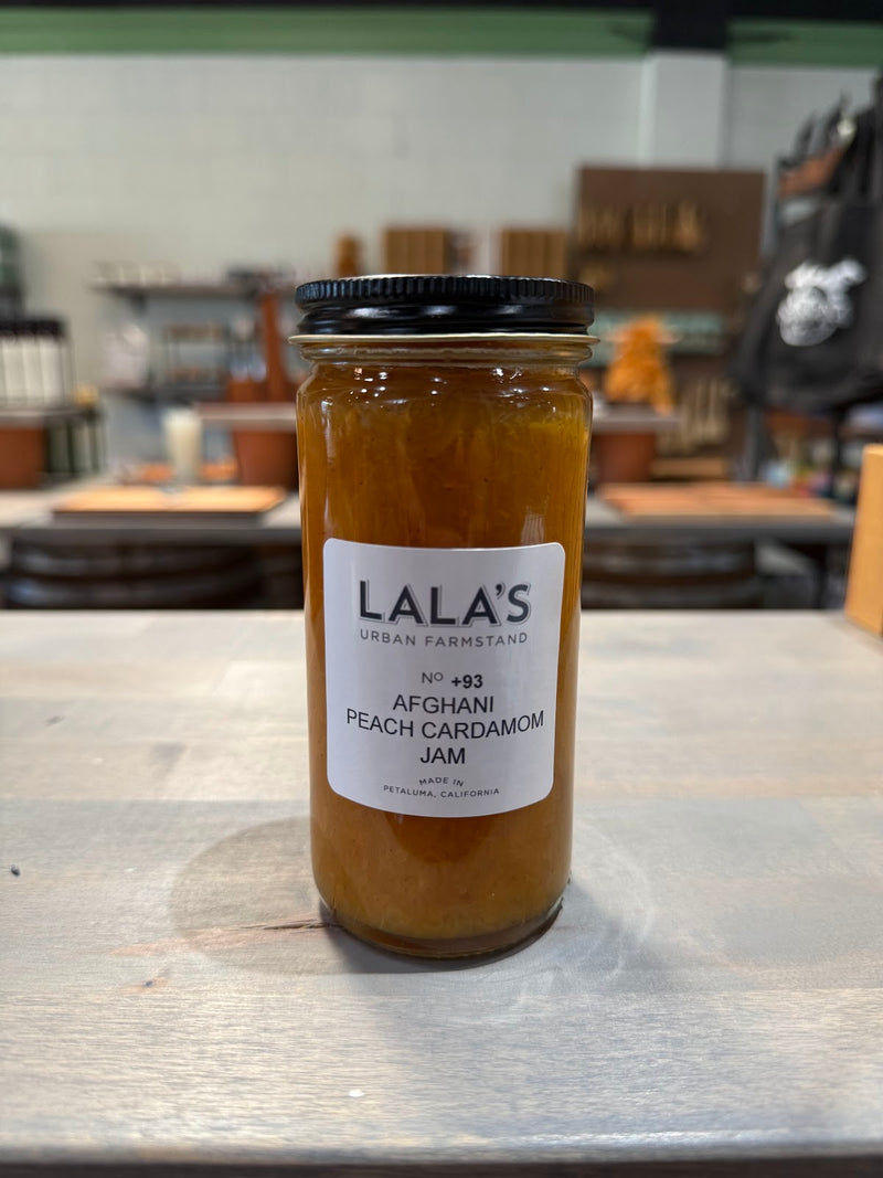 Lala's Afghani Peach Cardamom Jam in an 8 oz jar