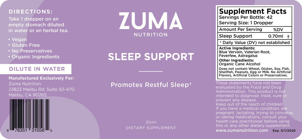 Zuma Nutrition Sleep Support Tonic label