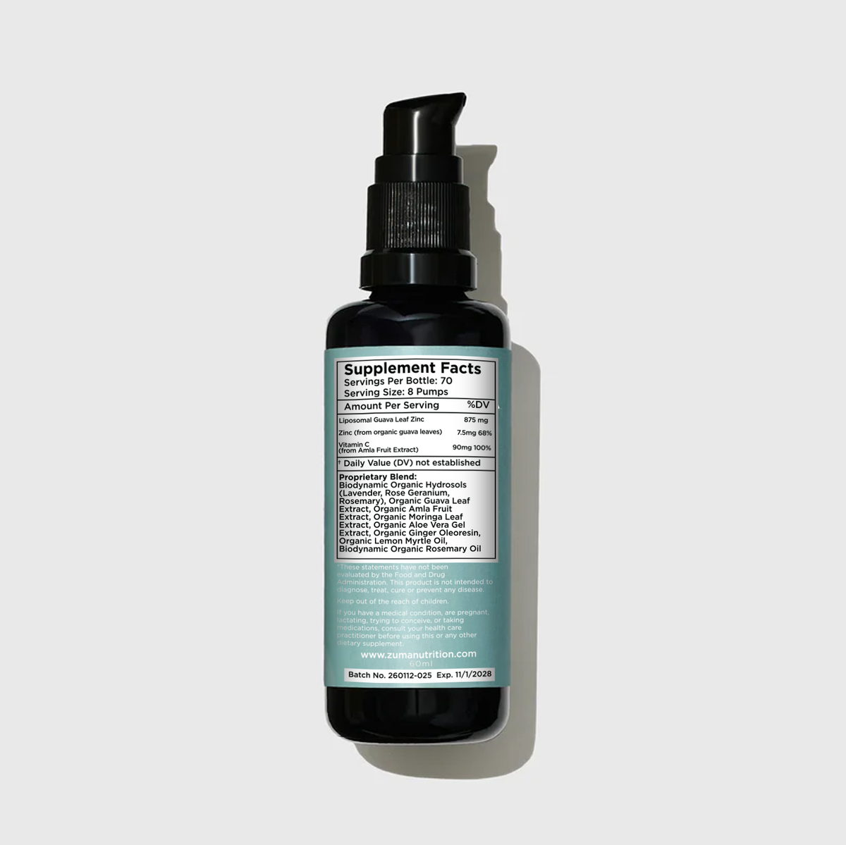 Zuma Nutrition Liposomal Guava Leaf Zinc + Amla Vitamin C label