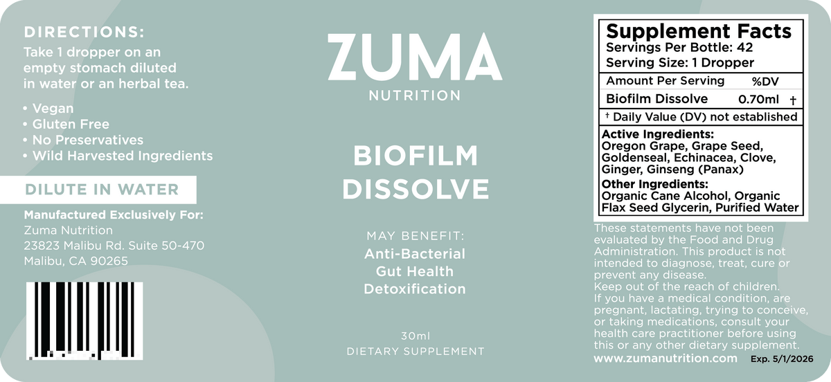 Zuma Nutrition Biofilm Clear Tonic label
