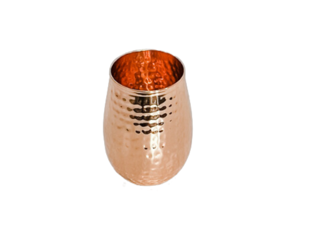 Butte Copper Company — Shiny Hammered Copper Stemless Wine Glass