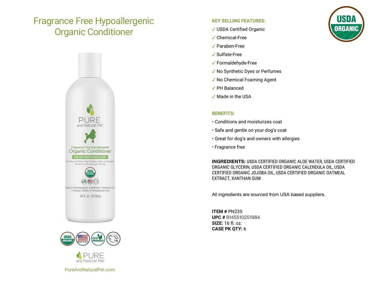 Pure and Natural Pet — Fragrance-Free Hypoallergenic Organic Conditioner for Dogs