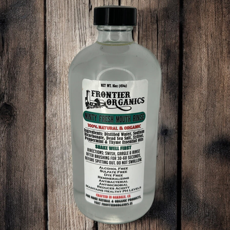 Frontier Organics Minty Fresh Mouth Rinse, alcohol-free, in a glass bottle