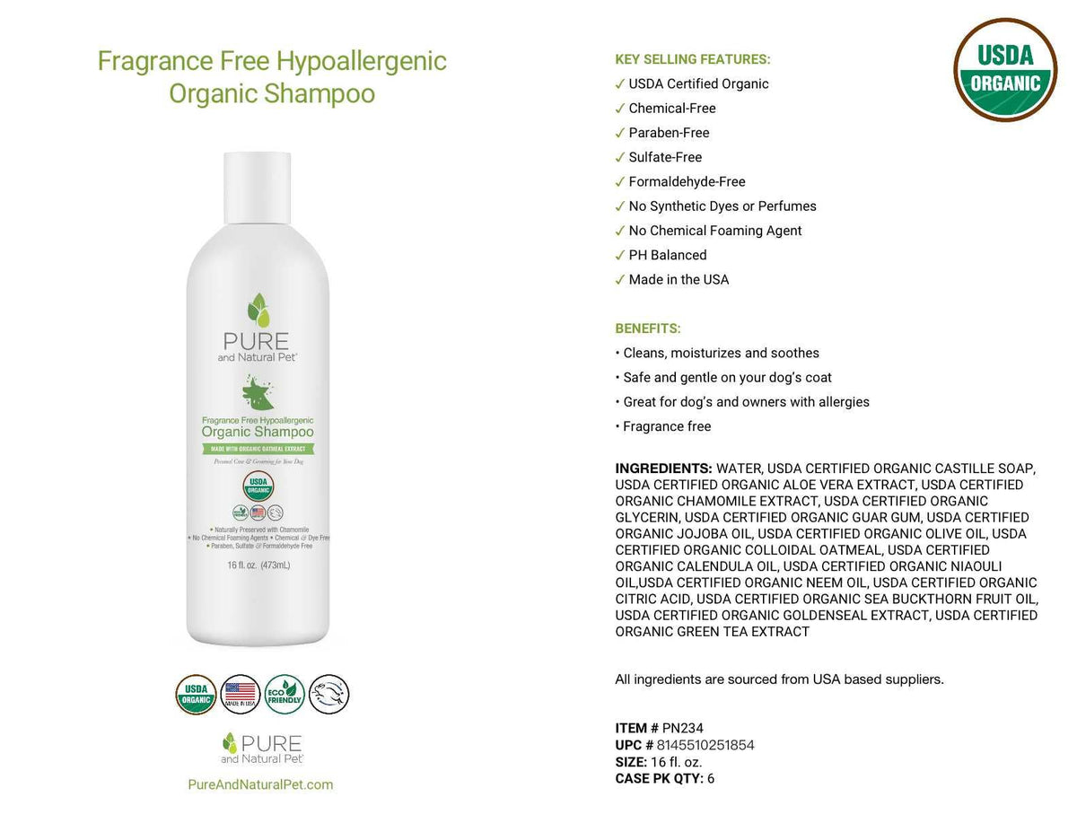 Pure and Natural Pet — Fragrance-Free Hypoallergenic Organic Shampoo for Dogs