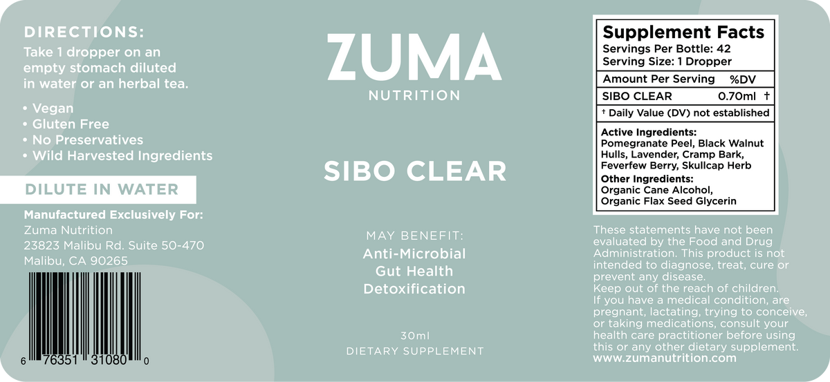 Zuma Nutrition SIBO Clear Tonic label