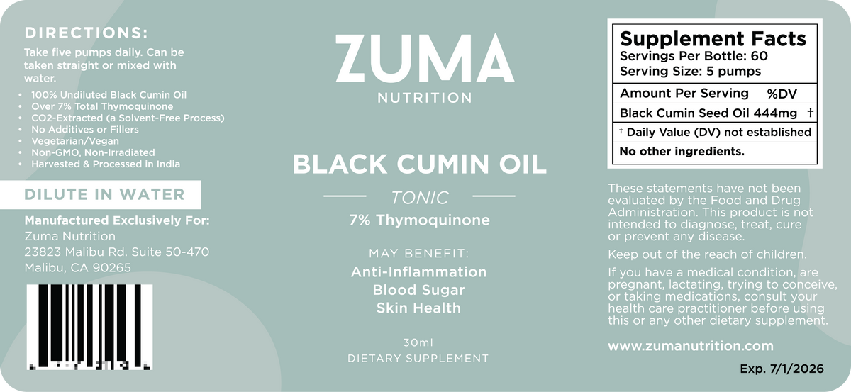 Zuma Nutrition Black Cumin Seed Oil label