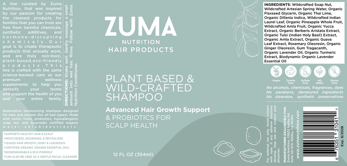 Zuma Nutrition Organic & Wild-Crafted Shampoo label