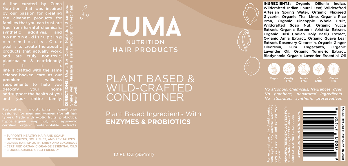 Zuma Nutrition Organic & Wild-Crafted Conditioner label
