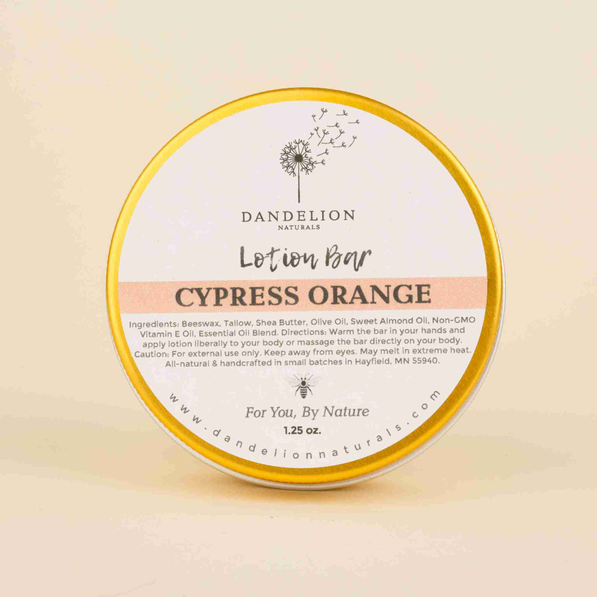 Dandelion Naturals Tallow Lotion Bar - Cypress Orange