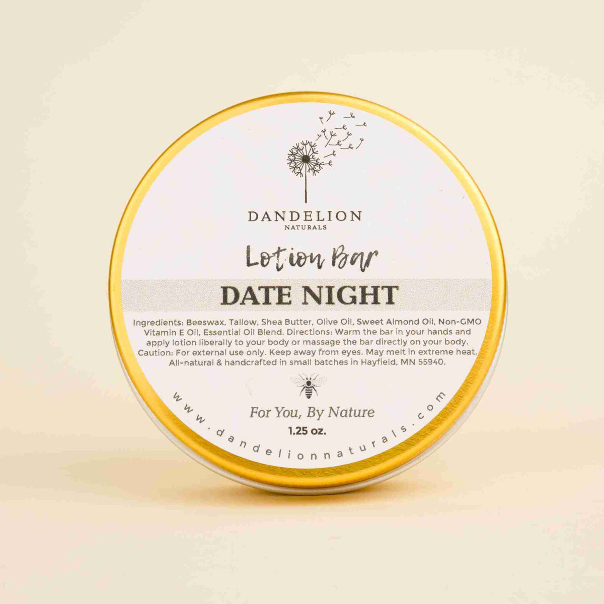 Dandelion Naturals Tallow Lotion Bar - Date Night Patchouli Vanilla