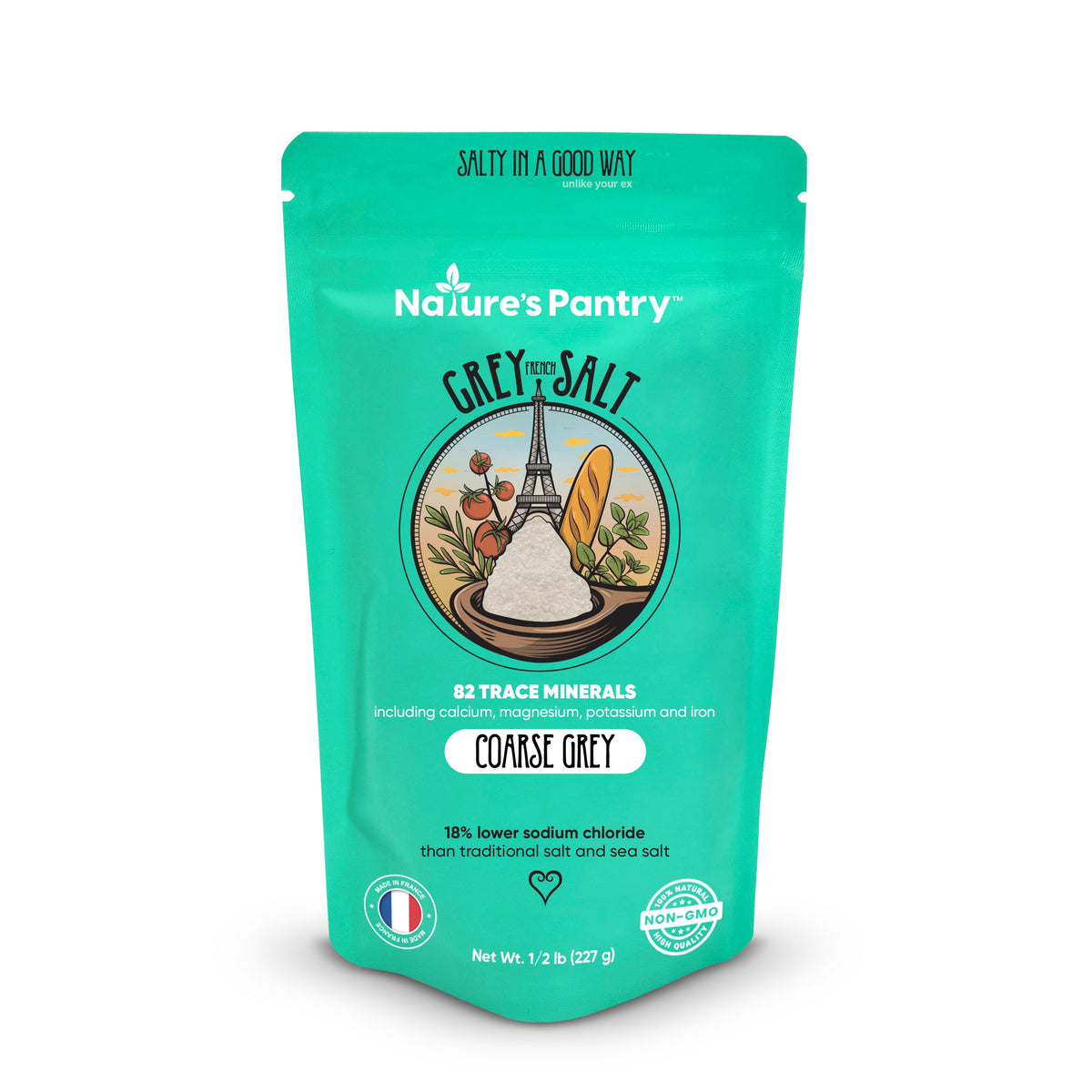 Nature's Pantry French Grey Sea Salt, Coarse Ground, 1/2 lb resealable refill bag