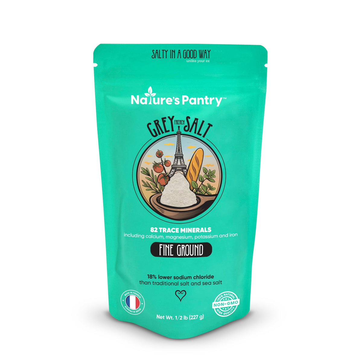 Nature's Pantry French Grey Sea Salt, Fine Ground, 1/2 lb resealable refill bag