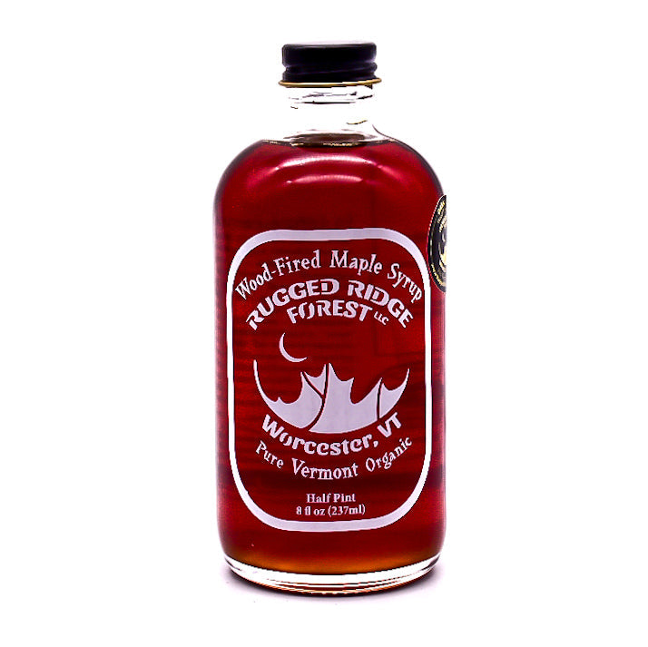 Rugged Ridge Forest wood-fired organic maple syrup, Dark Robust, half pint