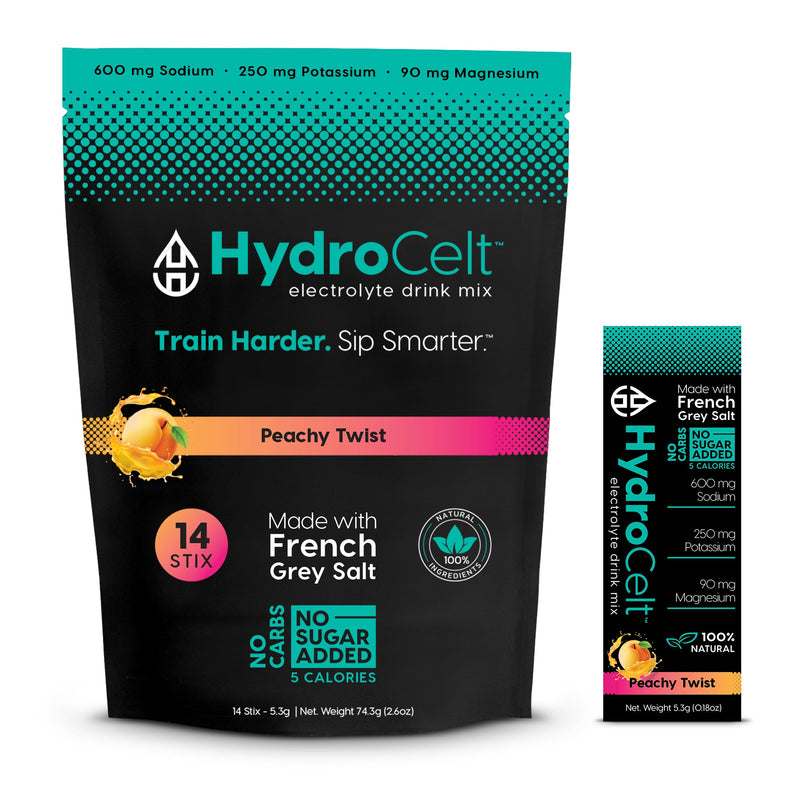 HydroCelt Peachy Twist electrolyte drink mix 14-pack