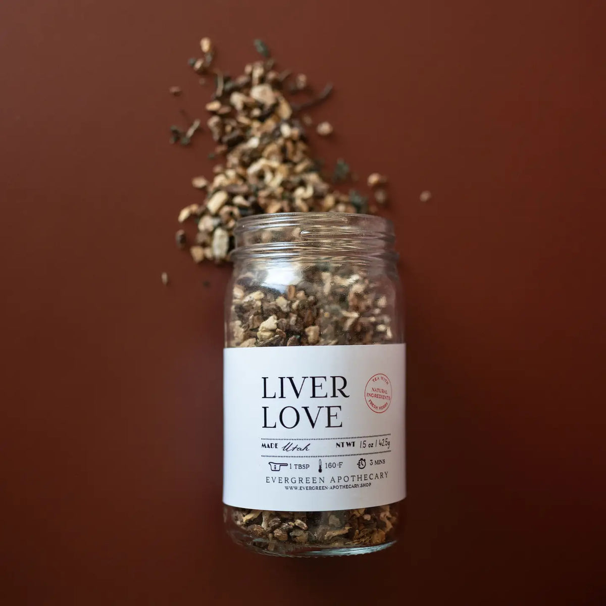 Evergreen Apothecary Liver Love Tea 8oz Glass Jar