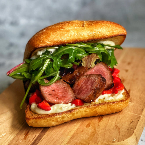 Maui Nui Venison striploin steak sandwich