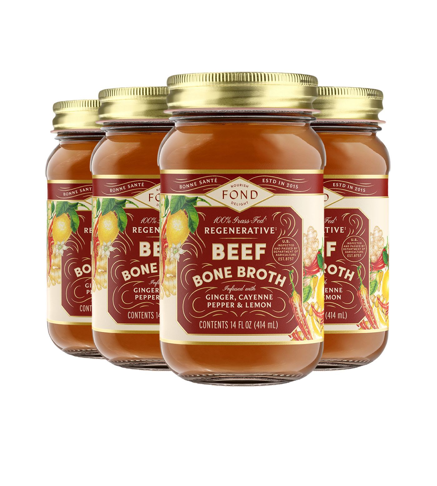 FOND Ginger & Cayenne Grass-Fed Beef Bone Broth 14 oz