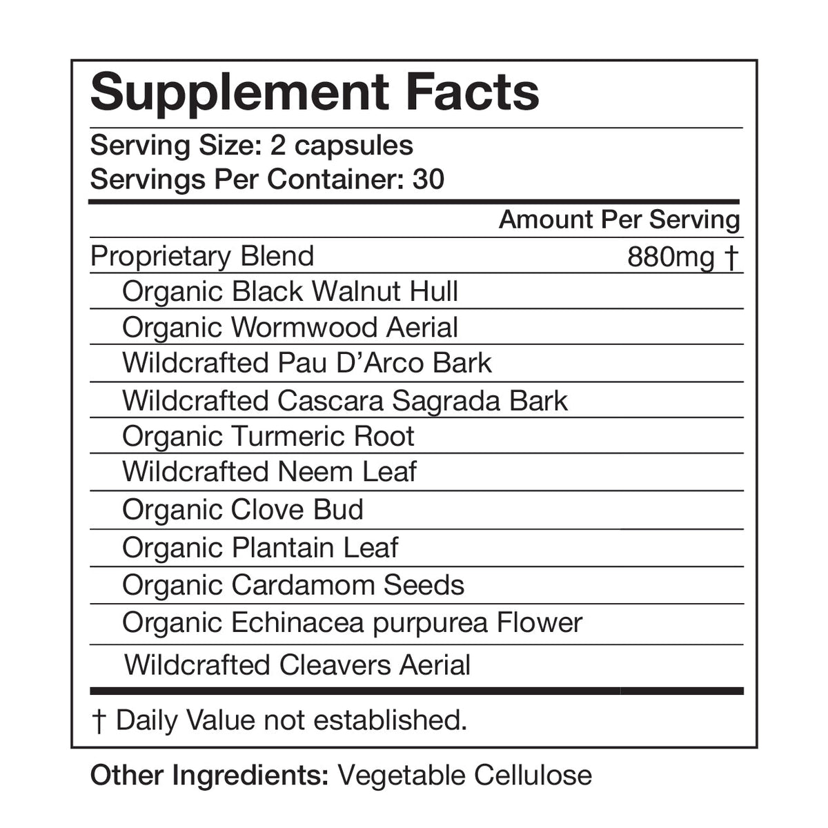 Food Over Drugs Parasite Formula supplement facts