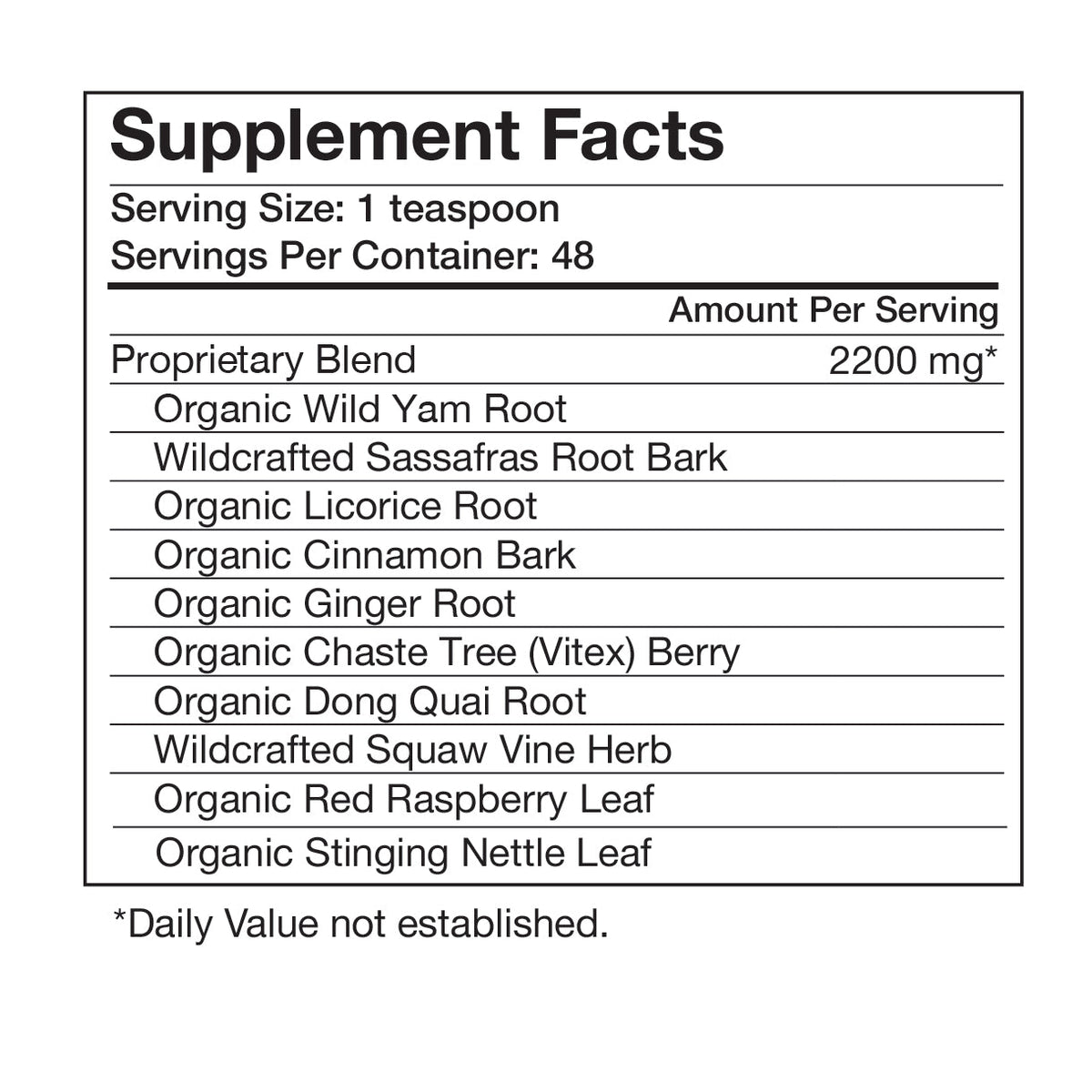 Food Over Drugs Reproductive Formula label