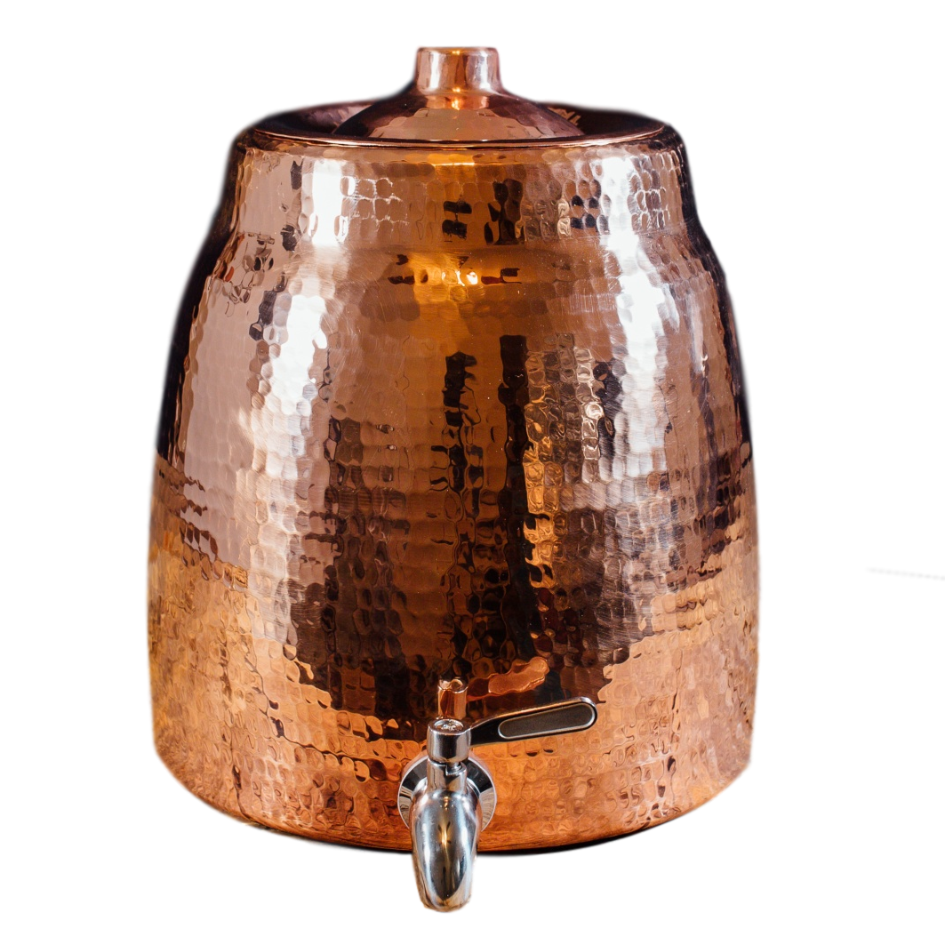Sertodo Copper Niagara Water Dispenser, 2 gallon, hand-hammered copper with lid and stainless spigot