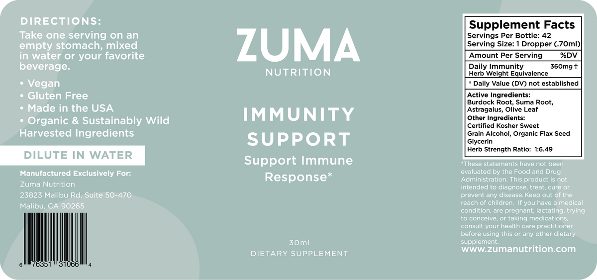 Zuma Nutrition Immunity Support Tonic label