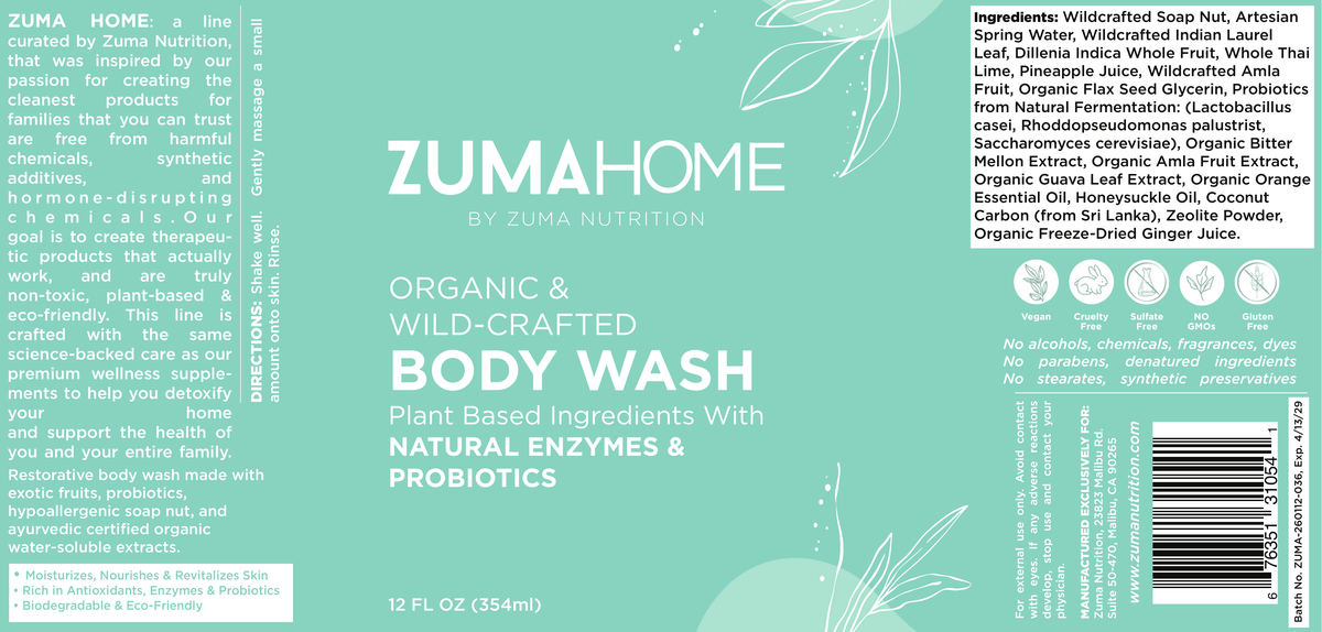 Zuma Nutrition Organic & Wild-Crafted Body Wash label