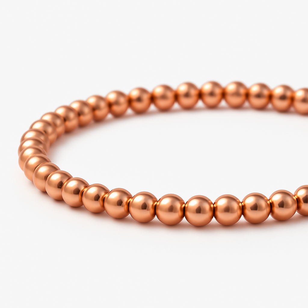 Copper bead bracelet on model