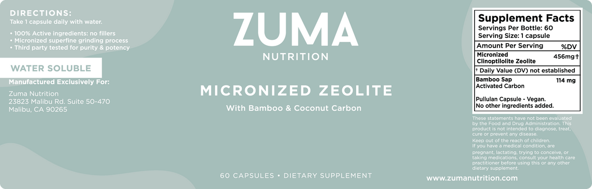 Zuma Nutrition Micronized Zeolite with Bamboo & Coconut Carbon label
