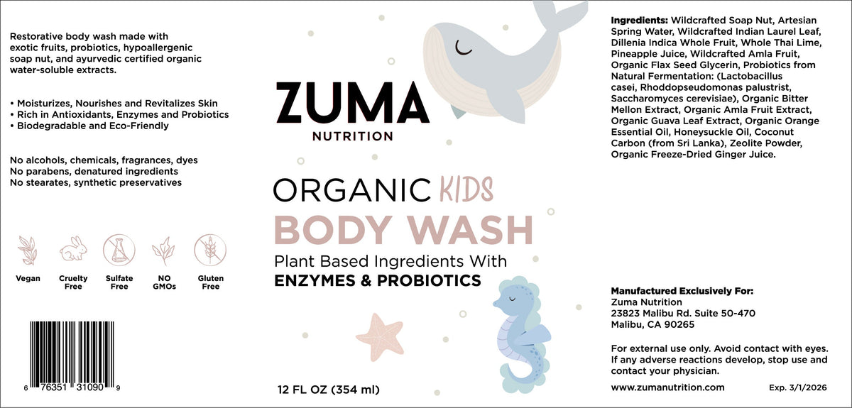 Zuma Nutrition Kids-Safe Organic & Wild-Crafted Body Wash label
