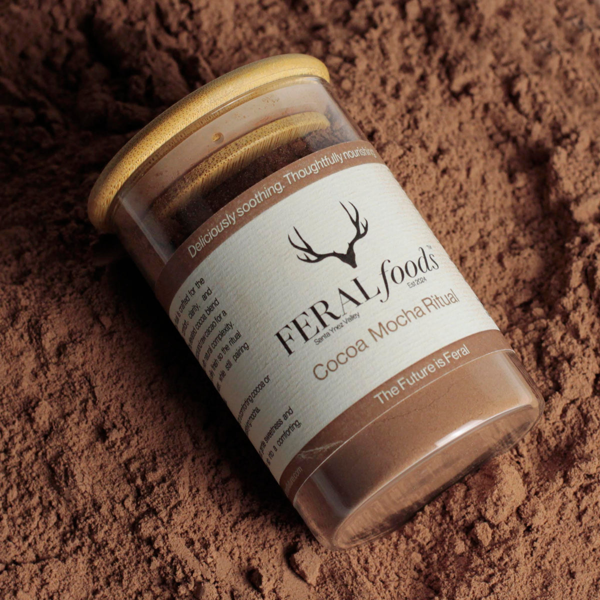 Feral Foods Cocoa Mocha Ritual collagen and mushroom cocoa, glass jar
