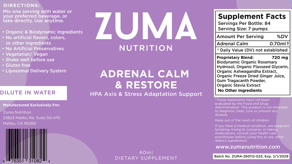 Zuma Nutrition Adrenal Calm & Restore label
