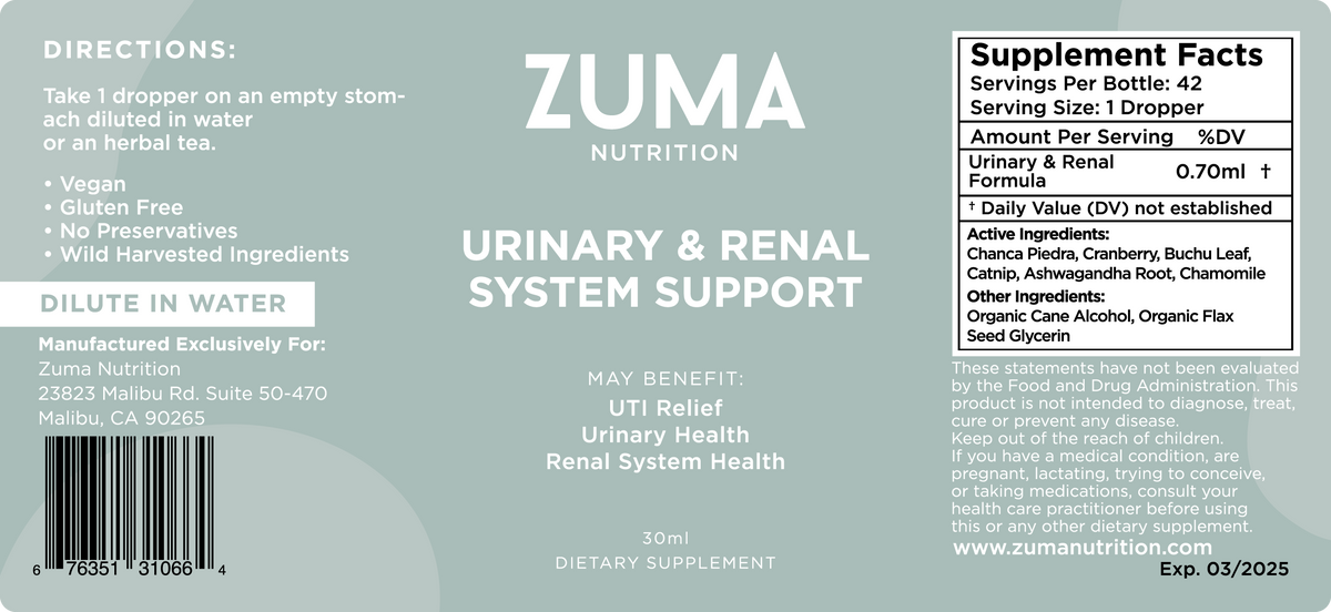Zuma Nutrition Urinary & Renal System Support Tonic label