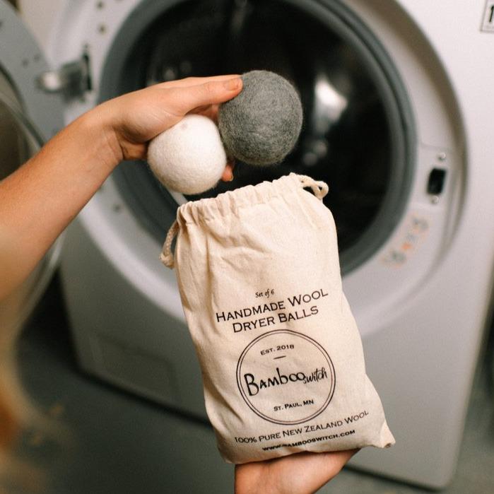 Bamboo Switch — Set of 6 Organic Wool Dryer Balls (White)